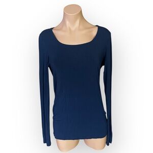 CAbi Women’s Medium Navy Blue Flip It Draped Racerback Long Sleeve Blouse